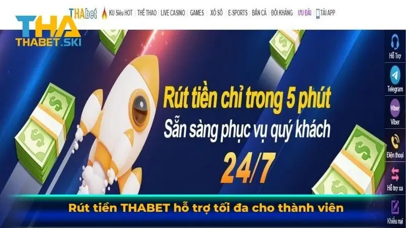 Rút tiền Thabet hỗ trợ tối đa cho thành viên