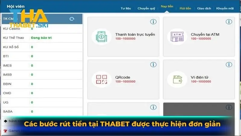 Các bước rút tiền tại Thabet được thực hiện đơn giản