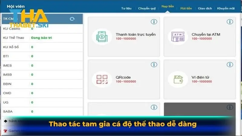 Thao tác tam gia cá độ thể thao dễ dàng